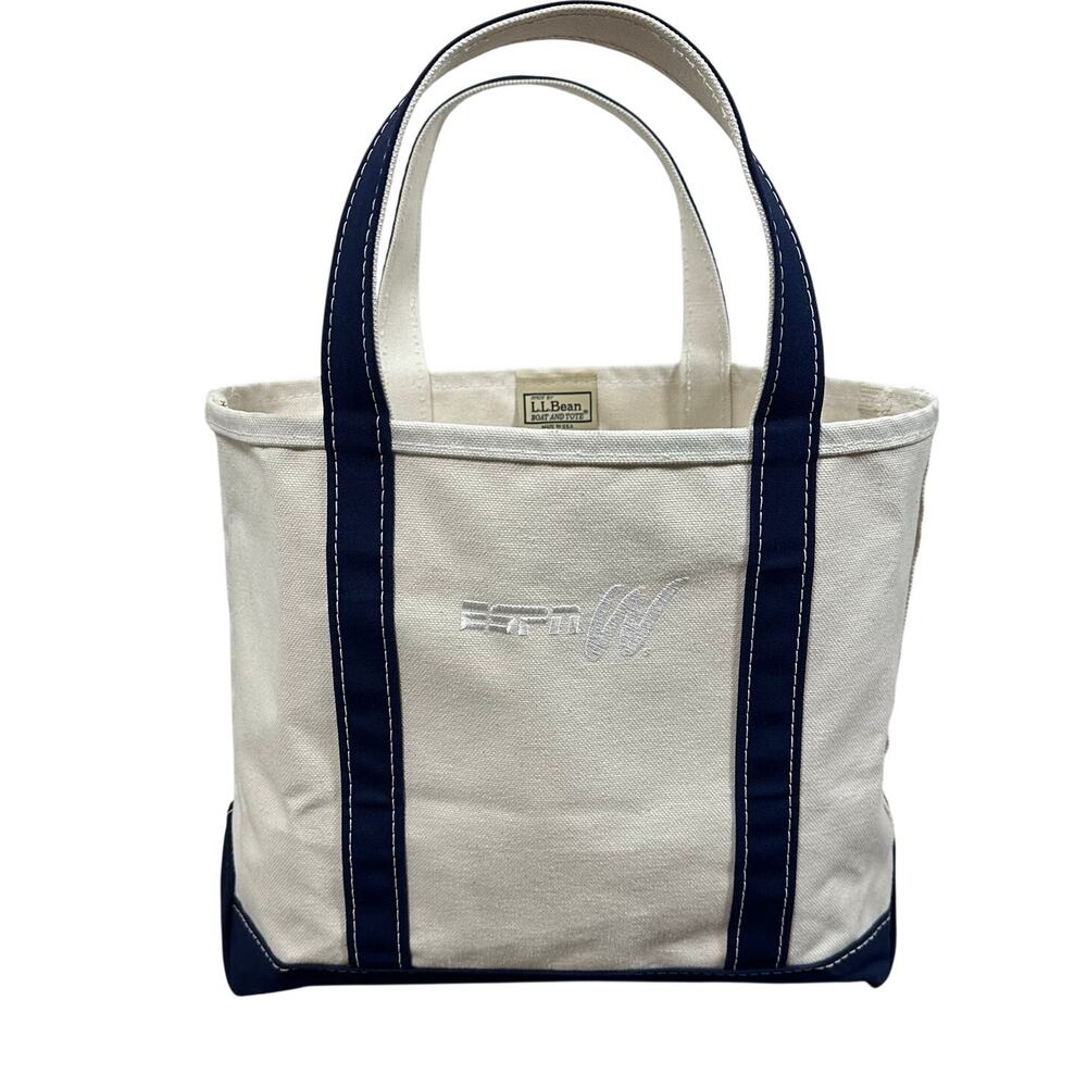 L.L. Bean Boat Tote Medium USA Canvas Navy ESPNW Embroidered - Picture 2 of 12